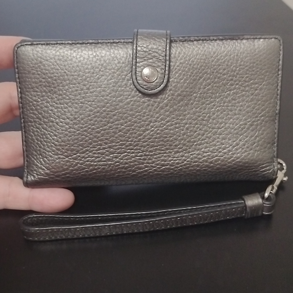 Coach Pebble Gunmetal wallet wristlet